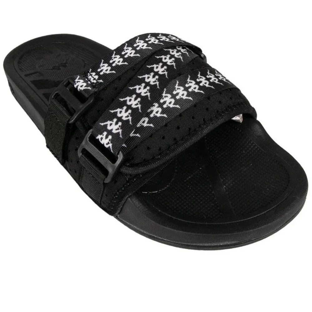 Kappa Authentic Luria 1 Mens Black White Logo Buckle Slide Sandals Sz 10 NEW